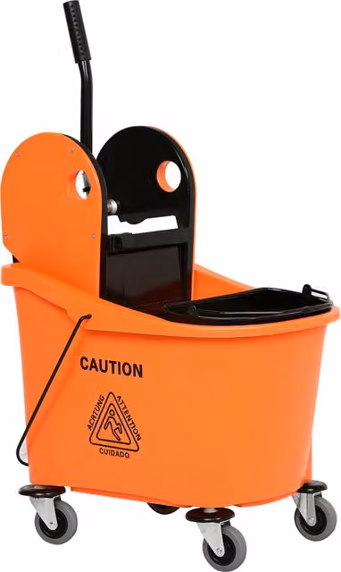 Carrello per la pulizia con secchio da 36L e strizzatore a pressione Aosom, Arancione e Nero – 1