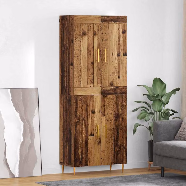 Credenza moderna vidaXL in legno e metallo marrone con ante a battente, L: 69,5 cm, P: 34 cm, H: 180 cm