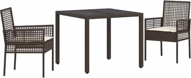 Set da pranzo da giardino in polyrattan marrone con tavolo a ribalta in vetro e design minimalista