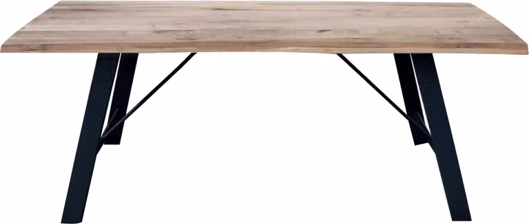Milani Home - tavolo da pranzo fisso 160 x 90 cm, piano in legno naturale, struttura nera in acciaio