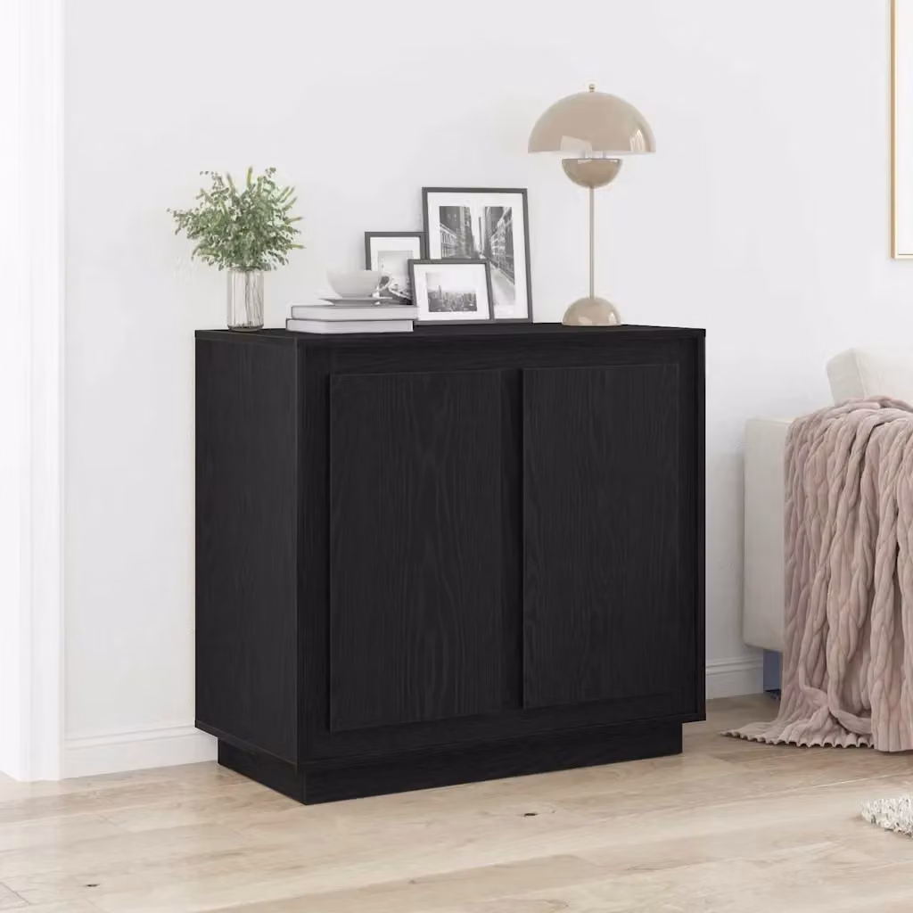 Credenza moderna in legno multistrato Rovere e Nero per soggiorno o sala da pranzo, L 80 x P 40 x H 75 cm – 2