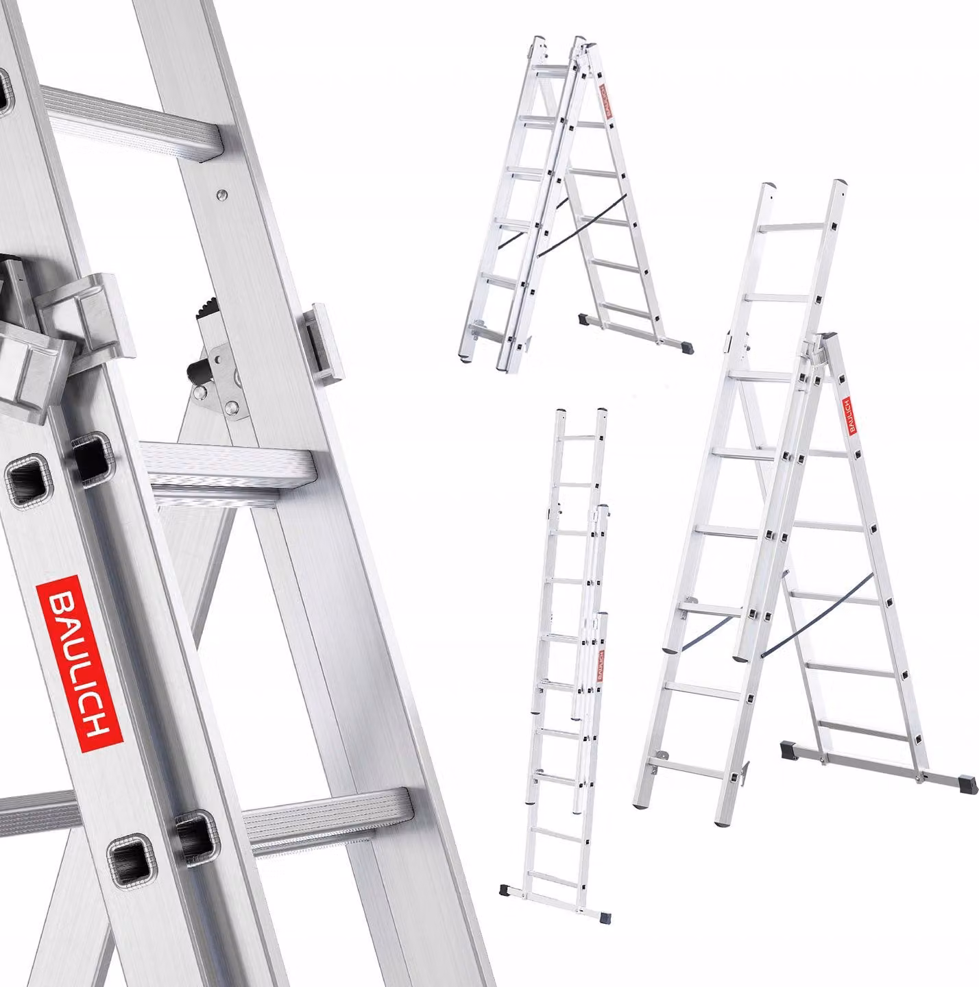 Baulich | Scala - Scala in alluminio - 3x6 gradini - Altezza massima 3,98 m - Pieghevole - Portata 150 kg