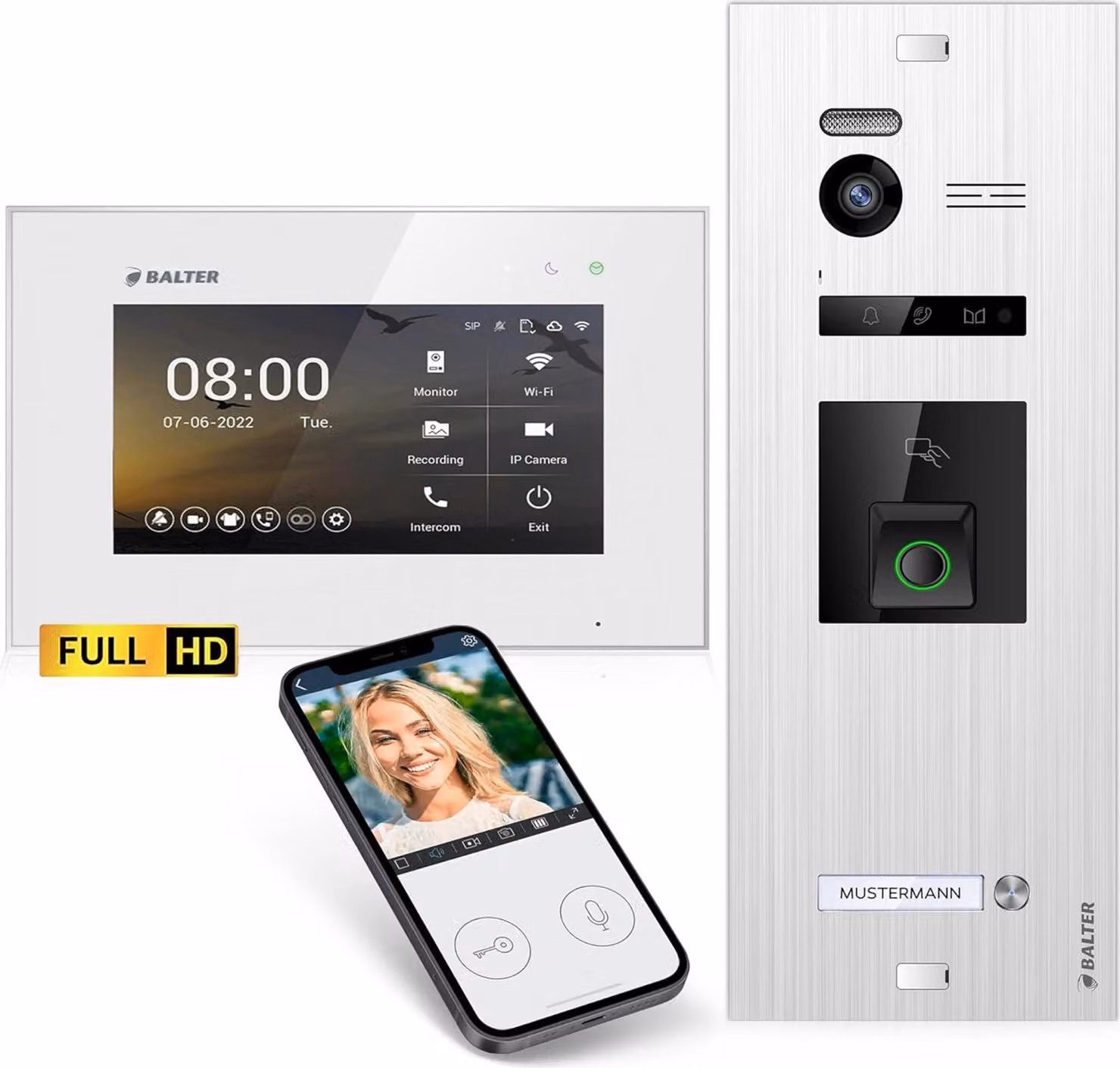 Videocitofono Balter EVO HD con impronta digitale RFID e app per smartphone per una casa familiare, 1x monitor