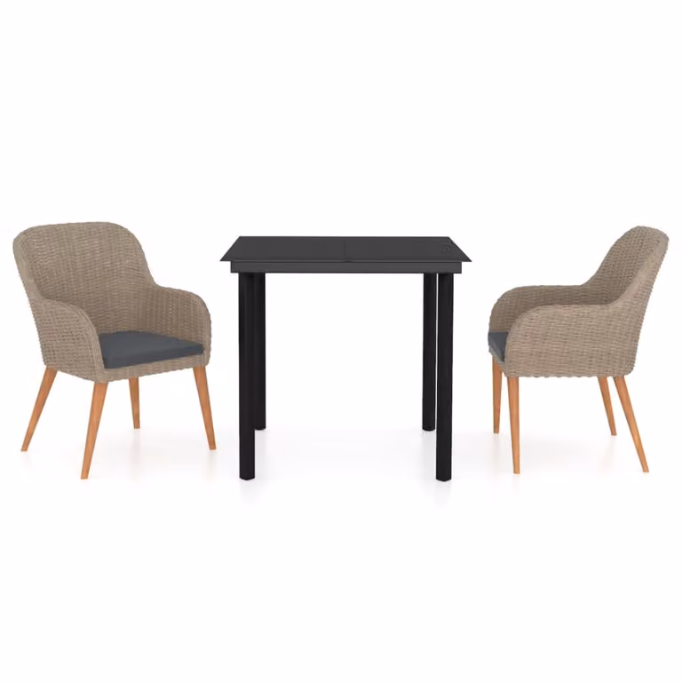 Set da Pranzo da Giardino 3 pz con Cuscini Marrone