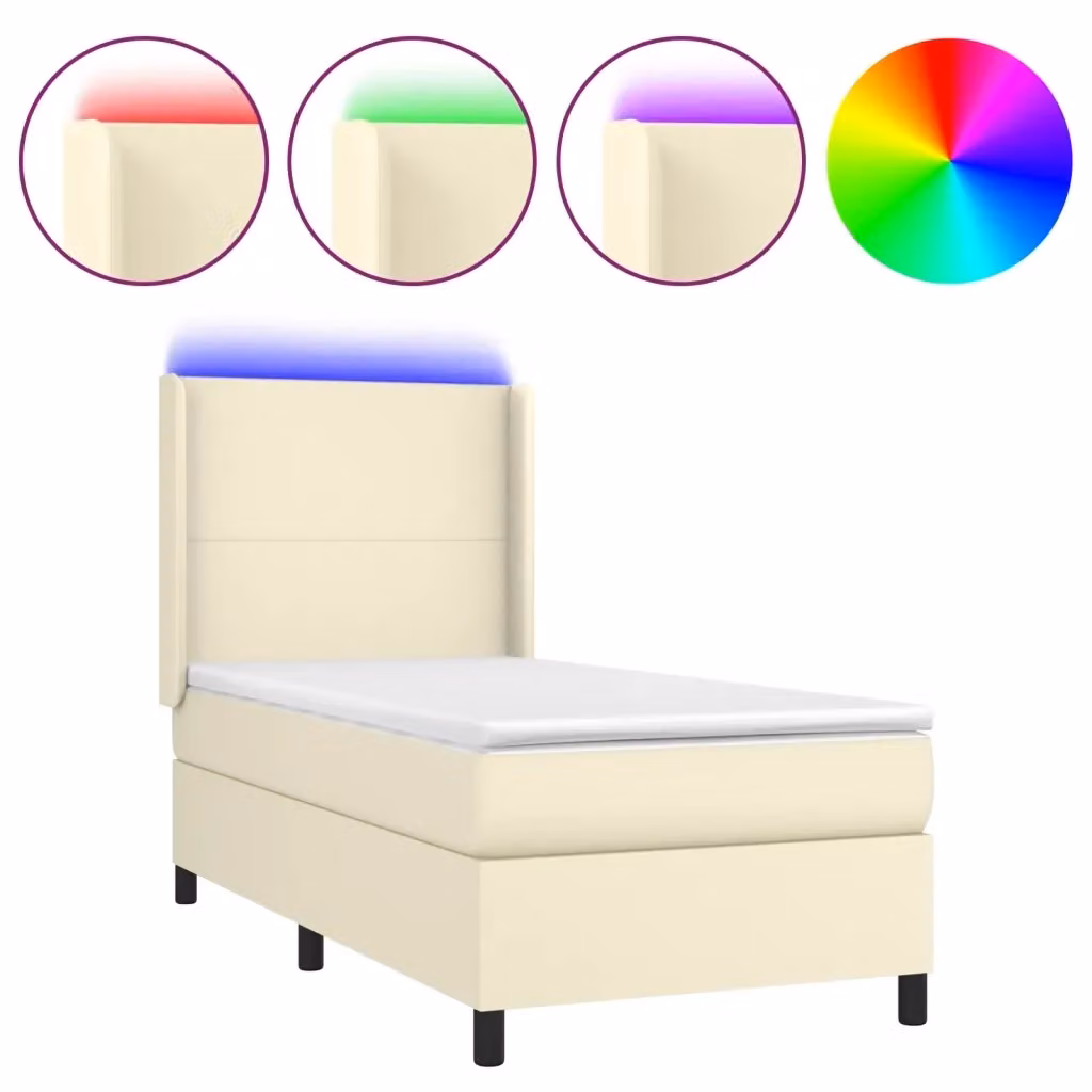 Letto a molle con materasso e illuminazione LED vidaXL in similpelle beige, L/P/H: 200 x 80 x 45 cm – 2