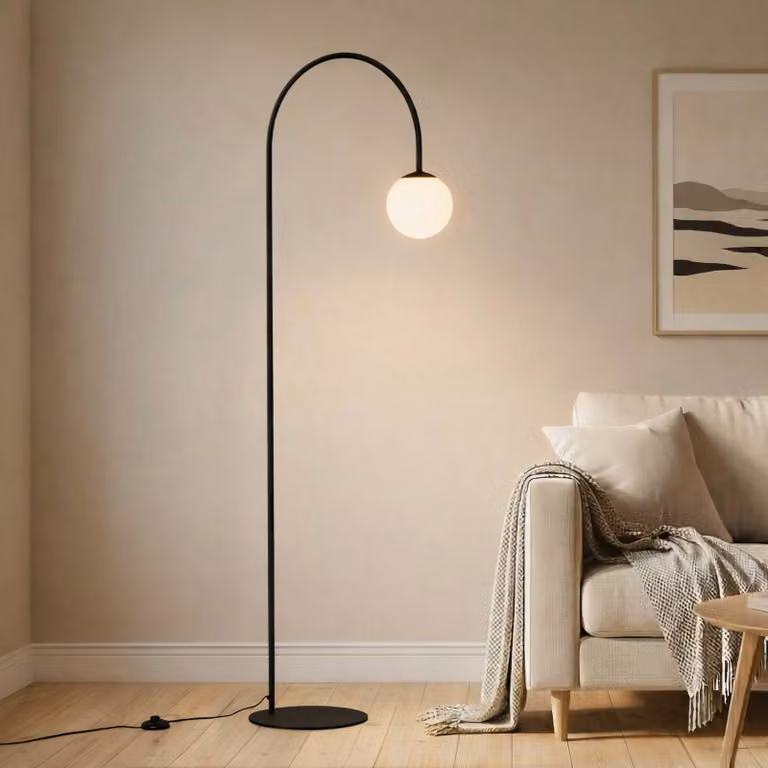 Lampada ad arco Nova Domiluce, Nero, Soggiorno / Sala da pranzo, Metallo, Moderno, Lampada da terra