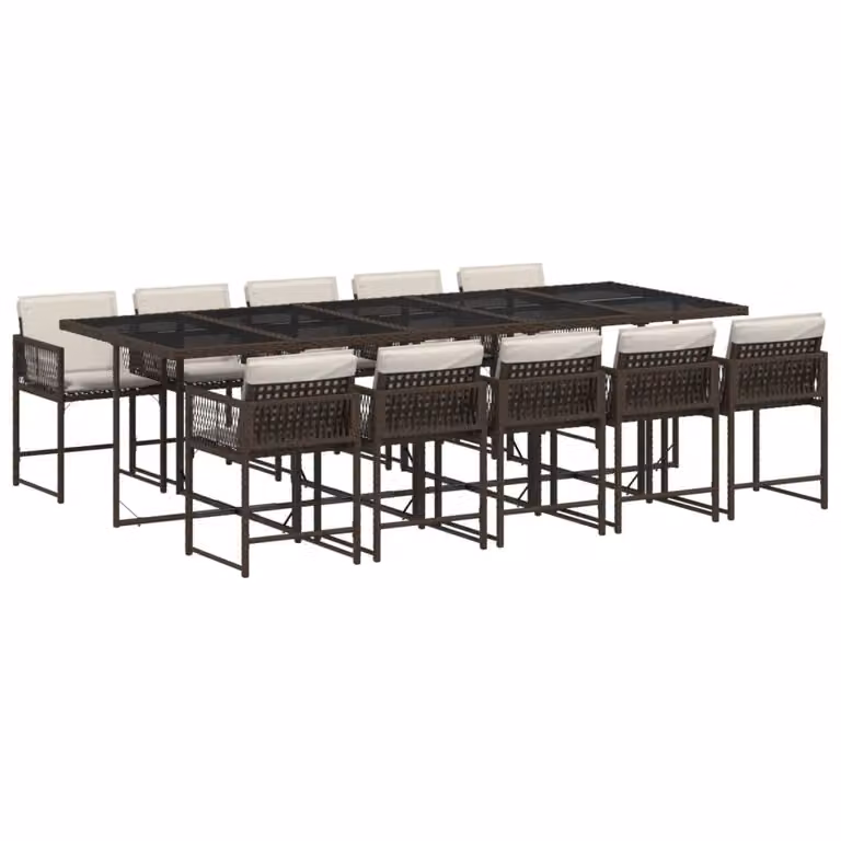 Set da Pranzo da Giardino 11 pz con Cuscini Polyrattan Marrone