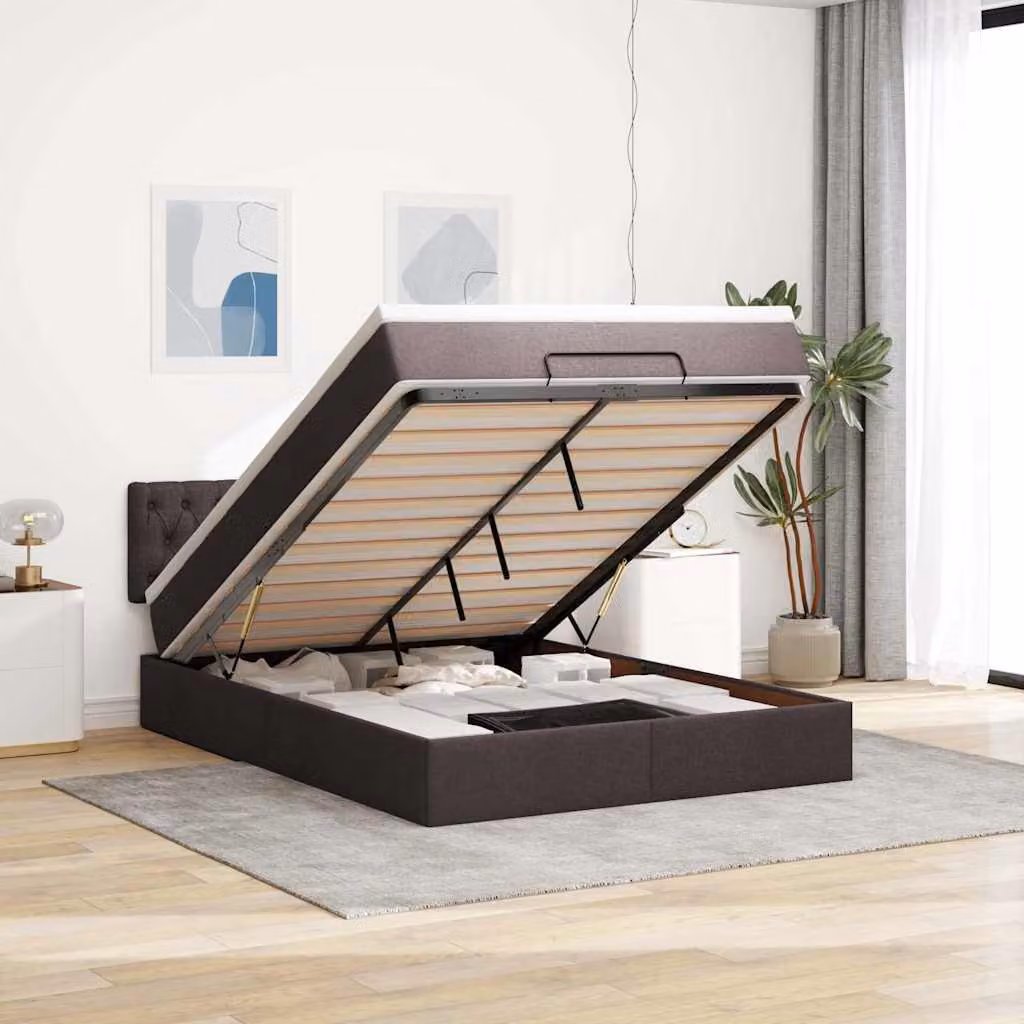 vidaXL Struttura Letto con Materasso e Contenitore a Sollevamento in Tessuto L: 140 cm, P: 200 cm