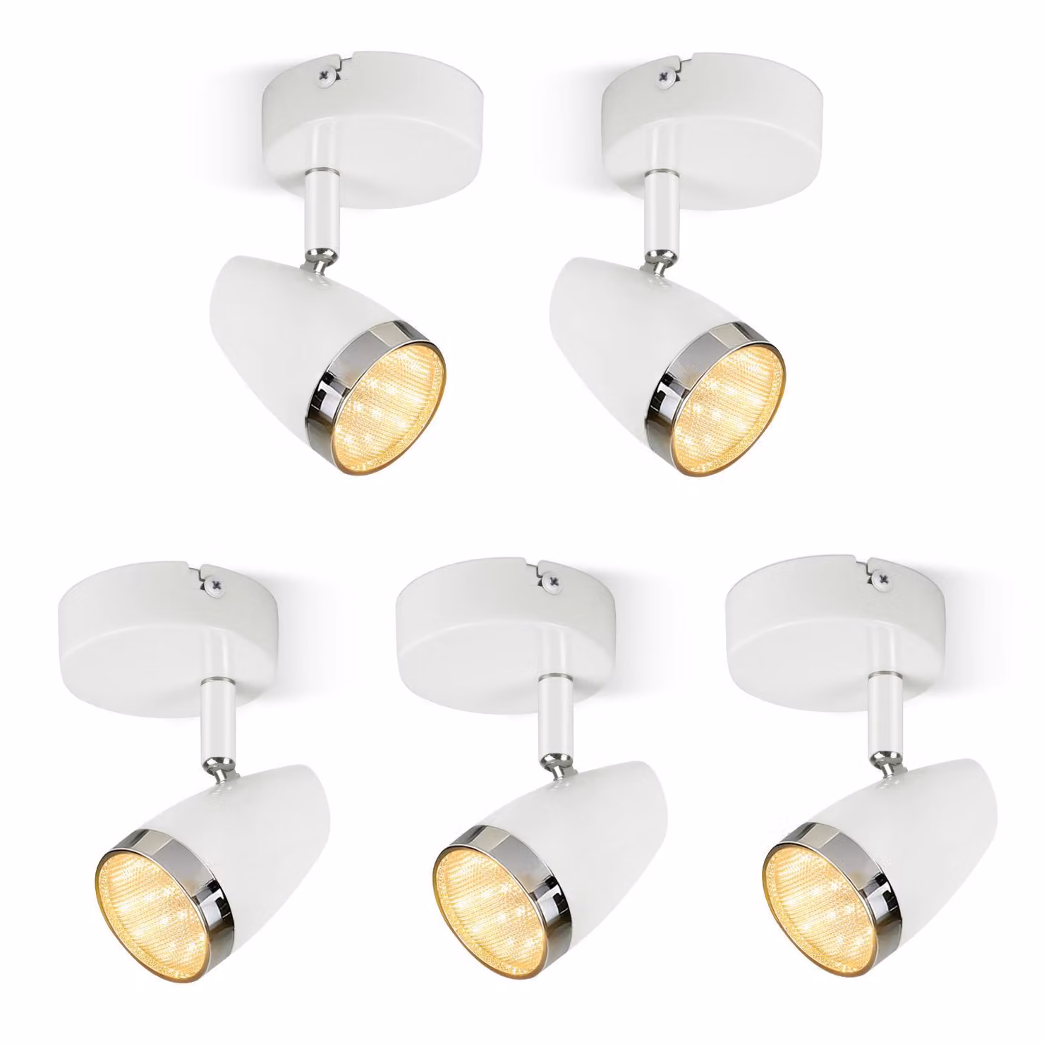 ZMH Faretto da soffitto a LED a 1 luce Modern 4W, set da 5, bianco, orientabile a 350°, lampada da soffitto bianco caldo 3000 K per cucina, soggiorno, sala da pranzo, corridoio
