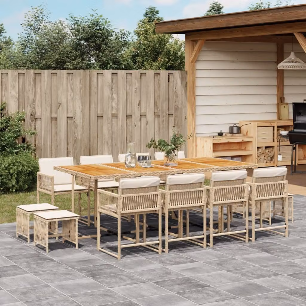 Maison Exclusive - Set da Pranzo da Giardino 13 pz con Cuscini Beige in Polyrattan
