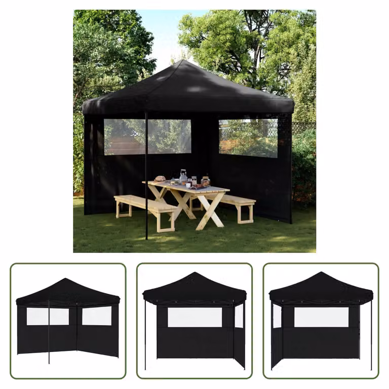 The Living Store Tenda per feste pieghevole pop-up con 2 pannelli laterali nero