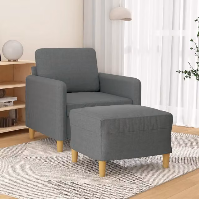Poltrona relax con poggiapiedi vidaXL in tessuto grigio con struttura in metallo e MDF