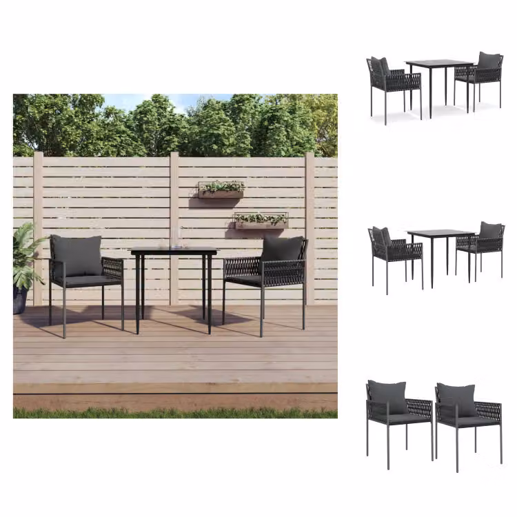 vidaXL Set da pranzo da giardino 3 pezzi con cuscini in polirattan e acciaio - Set di mobili da giardino