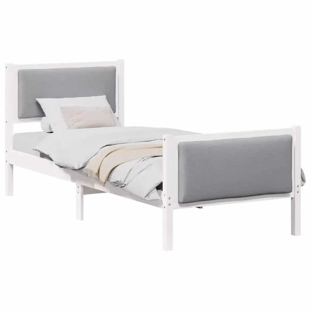 Struttura del letto moderna vidaXL in legno di pino e tessuto imbottito, Grigio e Bianco, 80 x 190 cm – 2