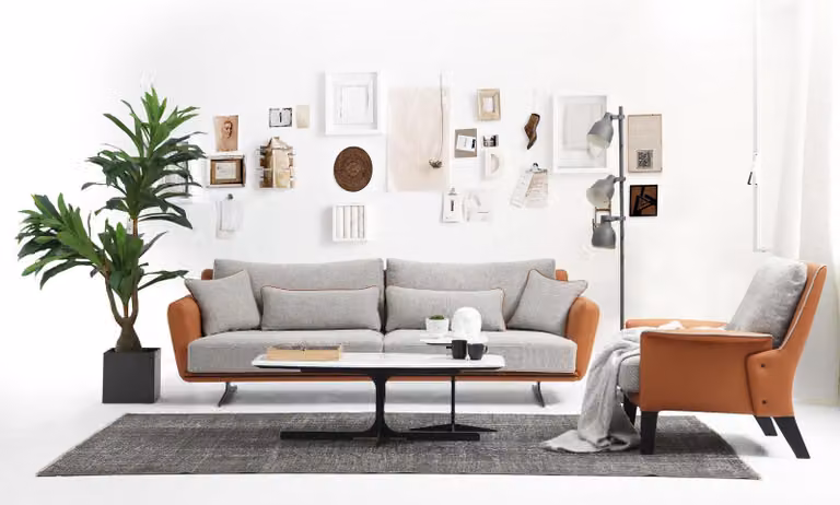 Sofagarnitur 31 Sitzer Wohnzimmer Sofa Orange Stoff Sessel Dreisitzer