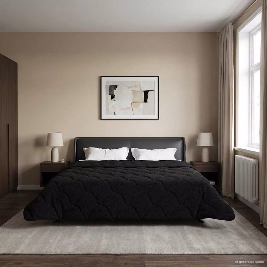 Piumino estivo reversibile vidaXL in microfibra traspirante, Nero, L 220 cm x P 260 cm