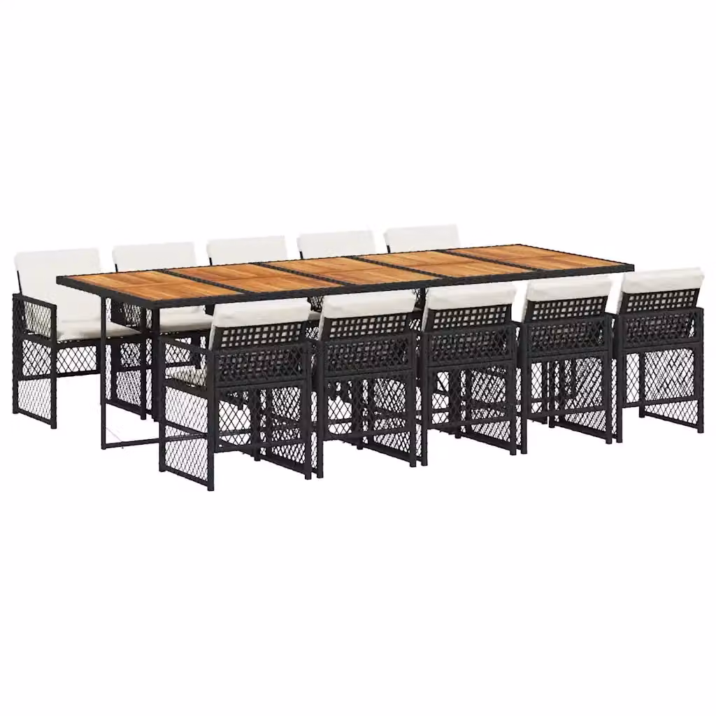 Set da pranzo da giardino vidaXL in legno di acacia e polyrattan con 11 pezzi, colori nero e bianco – 2