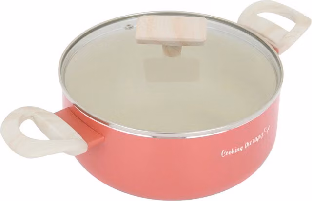 Casseruola Cooking Therapy con coperchio in vetro, antiaderente, colore rosso/rosa, Diametro: 22 cm