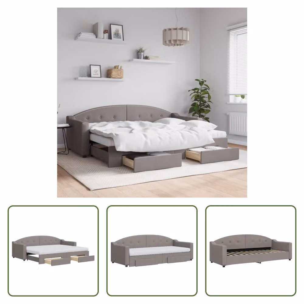 The Living Store Letto allungabile con cassetti Taupe 80x200 cm tessuto