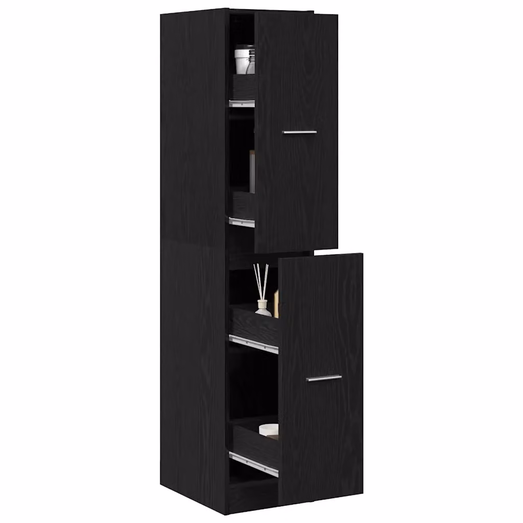 Mobiletto da farmacia multifunzionale HELLOSHOP26 in legno composito con ante a battente e ripiani interni, finitura rovere nero opaco, L/P/H: 30 x 41 x 144,5 cm – 2
