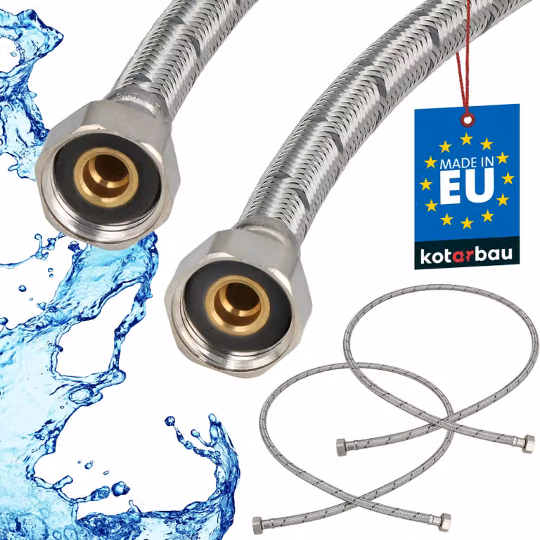 KOTARBAU® 2 Pezzi Tubo Flessibile per Rubinetto 1/2“ x 1/2“ Rivestito in Acciaio Inox 140 cm Tubo Flessibile per Rubinetto Cucina Argento