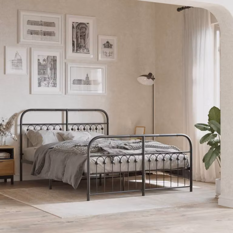 vidaXL Giroletto in metallo con testiera e pediera, Nero, L: 142 cm, P: 196 cm