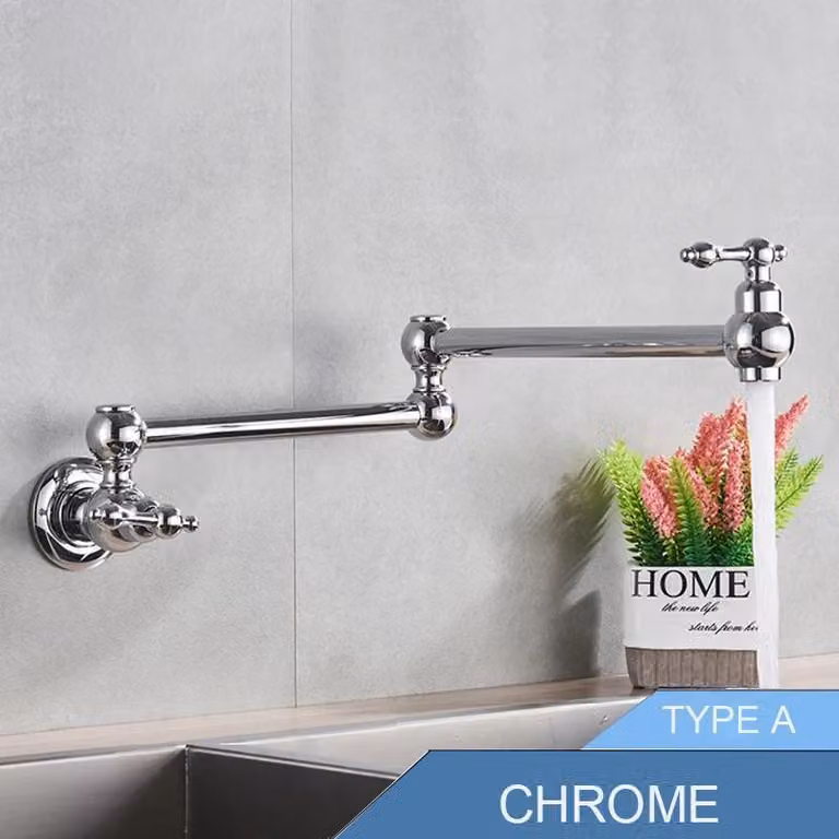 Miscelatore per cucina - Riempitivo per pentole da montare a parete - Bocchetta girevole pieghevole - Monocomando, installazione a foro singolo - Acqua fredda - Ottone - Finitura cromata