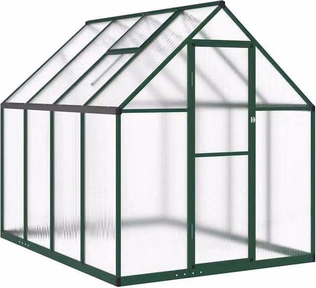 Tenda da serra per orto e giardino con telaio in alluminio e copertura in policarbonato verde e trasparente L/P/H: 224 x 169 x 195 cm