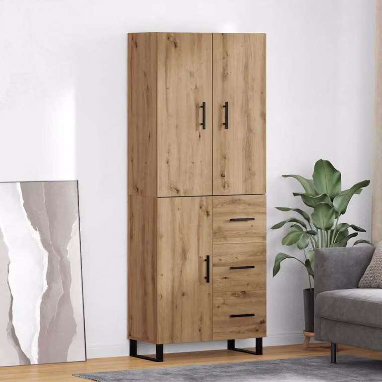 Set di 2 credenze vidaXL in legno e metallo color marrone, L: 69,5 cm, P: 34 cm, H: 180 cm