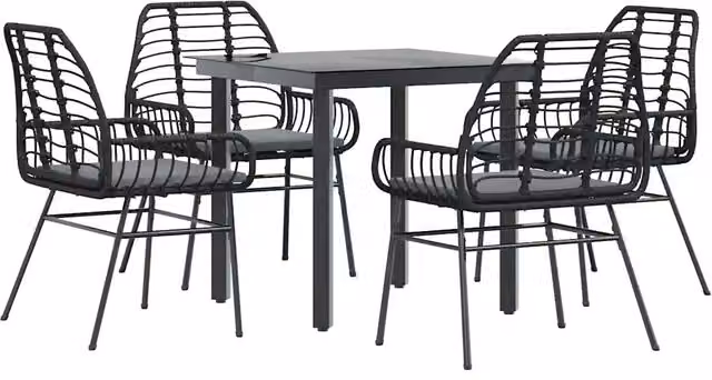 Set da Pranzo da Giardino con Cuscini 5 pz | Set Salotto da Giardino Polyrattan Vetro