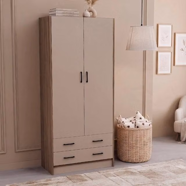 Armadio due ante e cassetti 91x52x210h colore noce e cashmere ARM290C