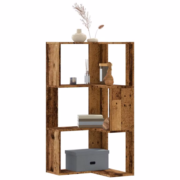 Libreria Angolare vidaXL in Legno Vecchio Marrone con 3 Ripiani, L/P/H: 50 x 50 x 102 cm