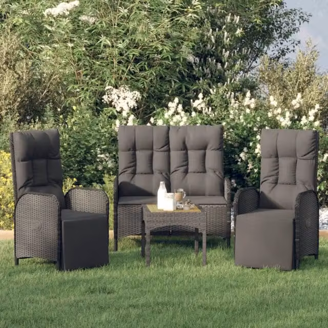 Set da Pranzo da Giardino 3 pz con Cuscini Nero in Polyrattan 3185094