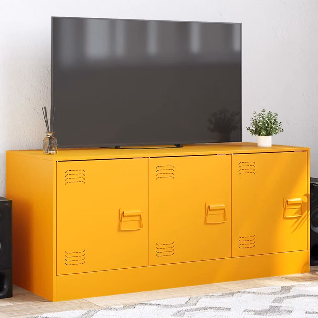 vidaXL Mobile Porta TV in Acciaio Giallo L: 99 cm, P: 39 cm, H: 44 cm