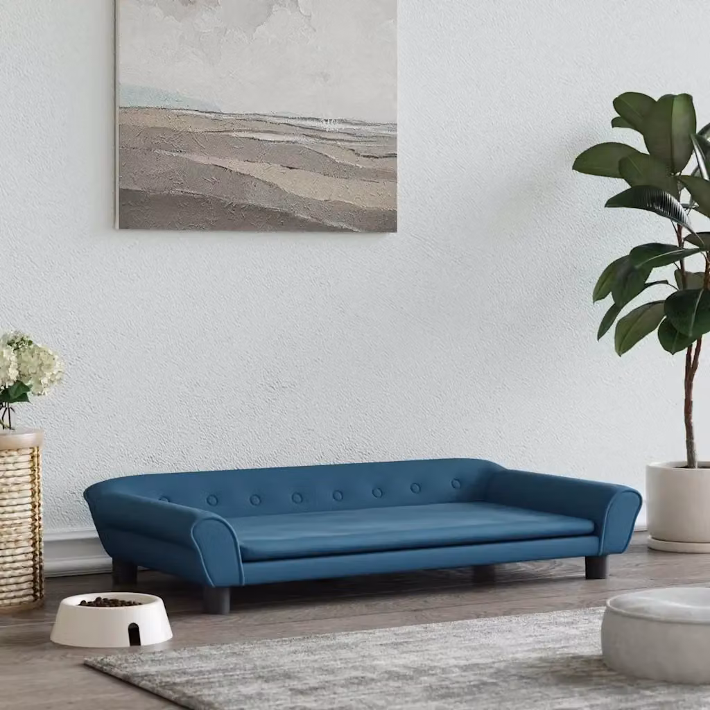 Lettino per cani blu in velluto con struttura in legno di pino L: 100 cm, P: 50 cm, H: 21 cm – 2