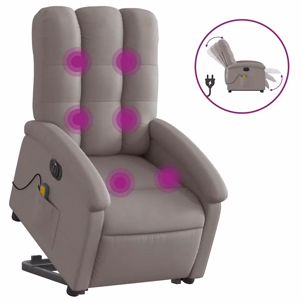 Poltrona Alzapersona Elettrica con Massaggio vidaXL in Tessuto Beige e Grigio – 2