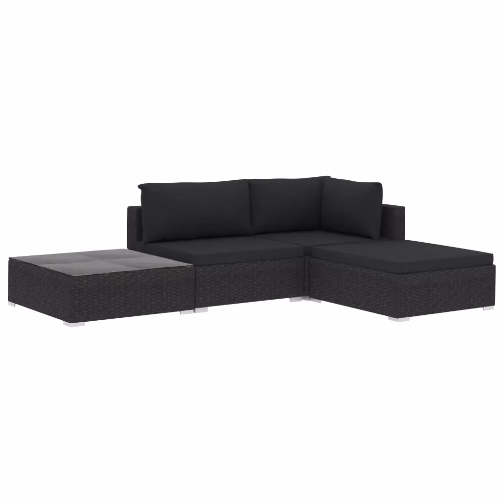 Set di divani da giardino vidaXL a forma di L in polyrattan nero con cuscini e tavolino da esterno – 2