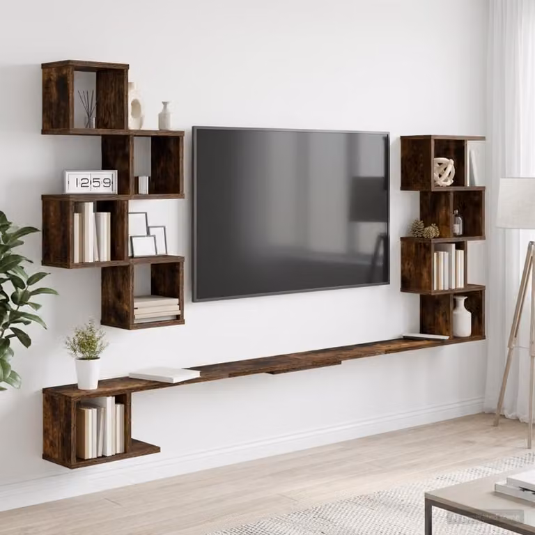 vidaXL Mensola per TV da muro moderna in Rovere Fumo, L: 200 cm, P: 15 cm, H: 94 cm