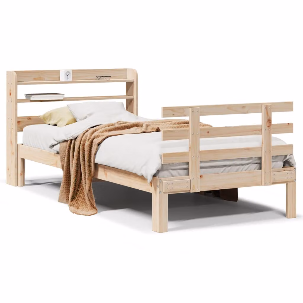vidaXL Letto con Testiera in Legno Massello di Pino Rustico con Doghe Piatte e Ripiani Laterali