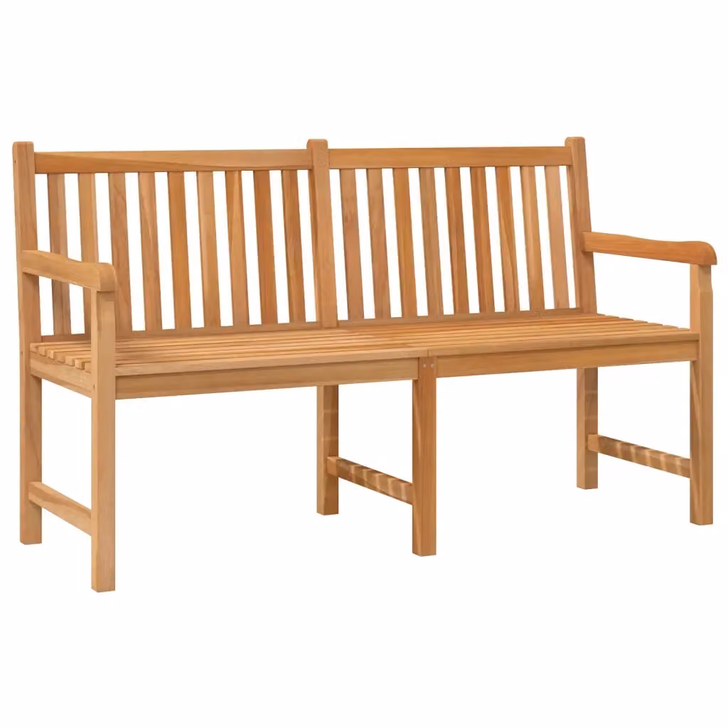 Panchina da giardino con braccioli in legno massello di teak marrone vidaXL L: 150 cm, P: 60 cm, H: 90 cm – 2