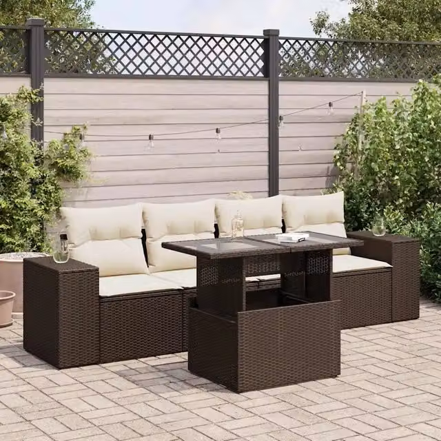 Set Divano da Giardino 5 pz con Cuscini Marrone in Polyrattan 3326724