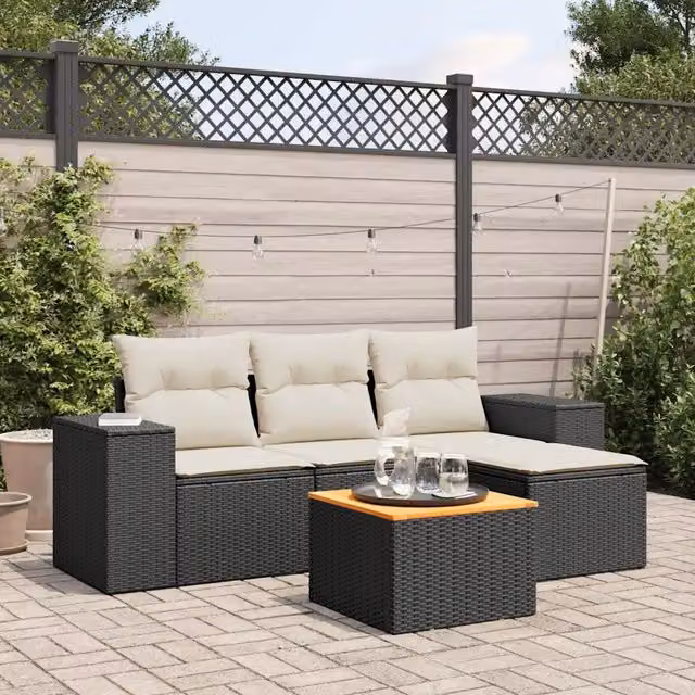 Set Divani da Giardino 5 pz con Cuscini in Polyrattan Nero 3257743