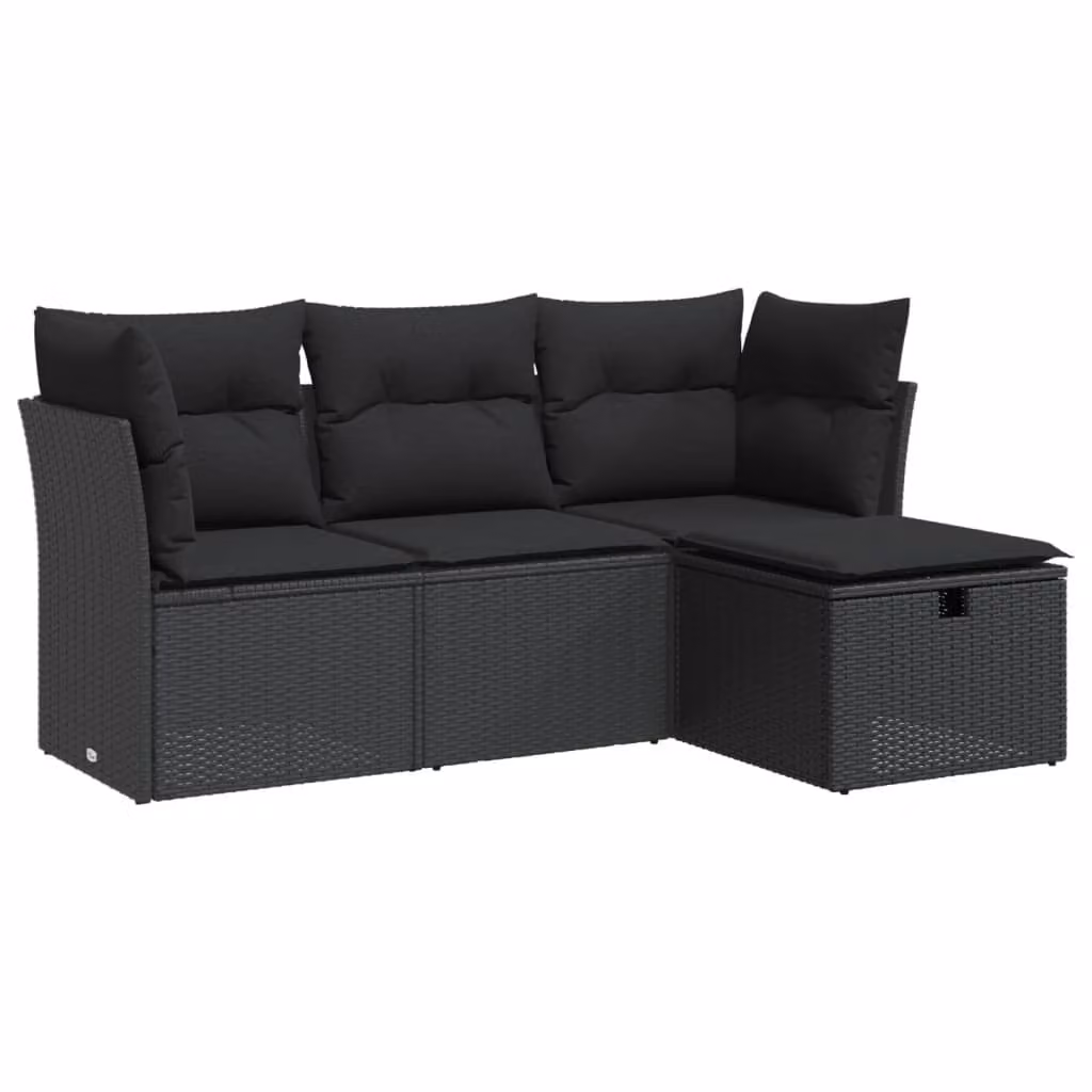 Set Divani da Giardino 4 pz con Cuscini Nero in Polyrattan