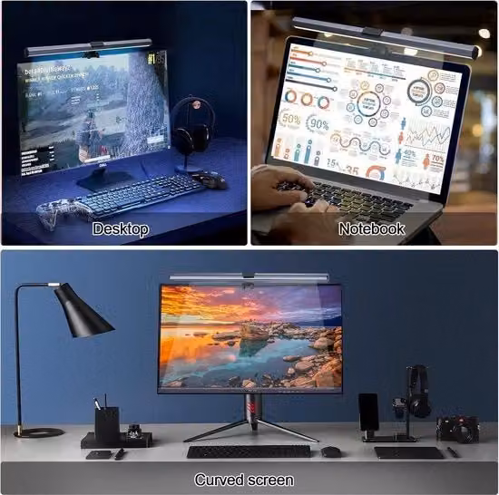 Lampada da Scrivania LED Moderna in Metallo e Plastica Nera con Ricarica USB