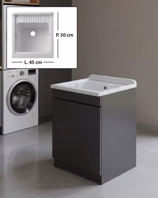 Mobile Lavatoio in legno Nobilitato Grigio con uno sportello e pilozzo lavabo in resina x lavanderia bagno Dimensioni (Larghezza x Profondità): L 45 x P 50 cm