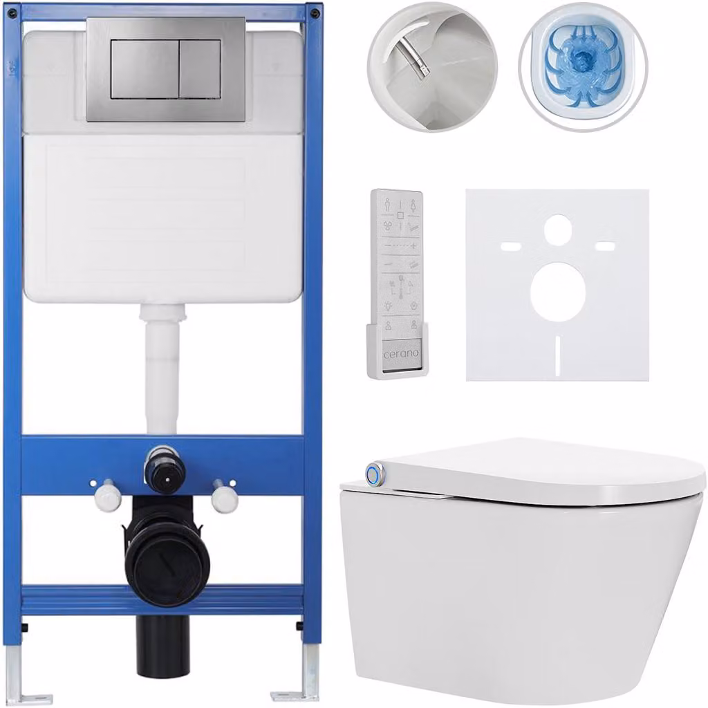 Set completo per WC Profi/Cronus Premium - bianco lucido - pulsante per WC Classic/grigio scuro - installazione a muro - 59,3 x 38,4 cm