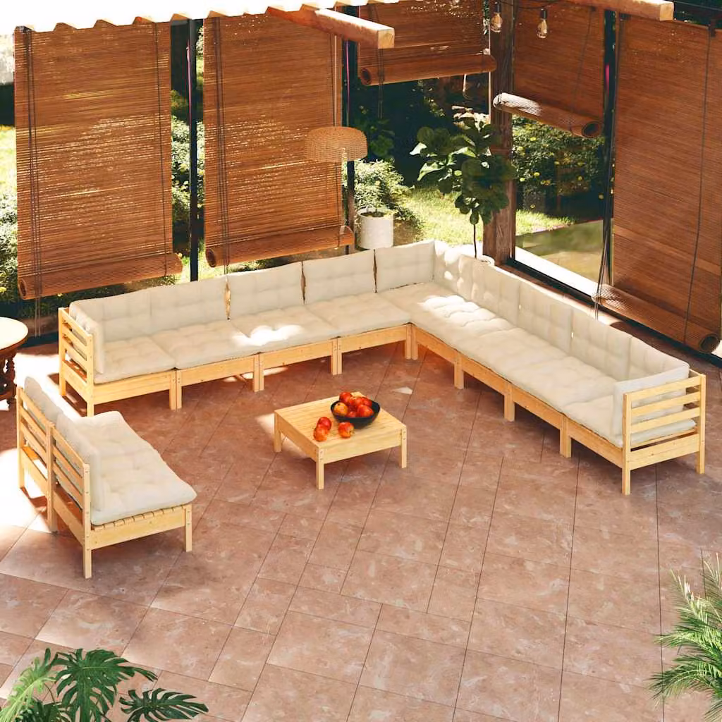 Set di Divani da Giardino vidaXL a Forma di L in Legno Massello di Pino con Cuscini Beige