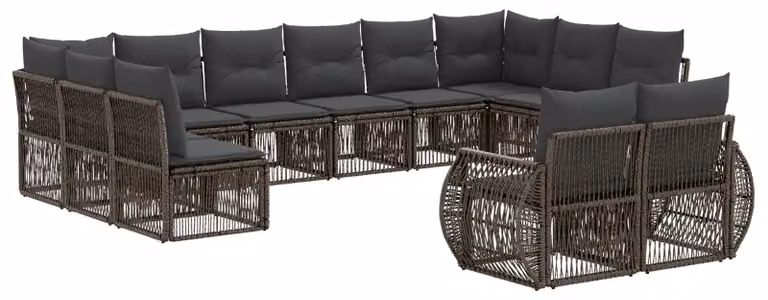Set di divani da giardino, 12 pezzi, color grigio e grigio scuro, in rattan sintetico