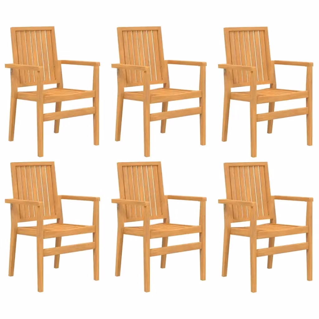 Set di 6 sedie da giardino impilabili vidaXL in legno di teak marrone con braccioli L/P/H: 56,5 x 57,5 x 91 cm – 2