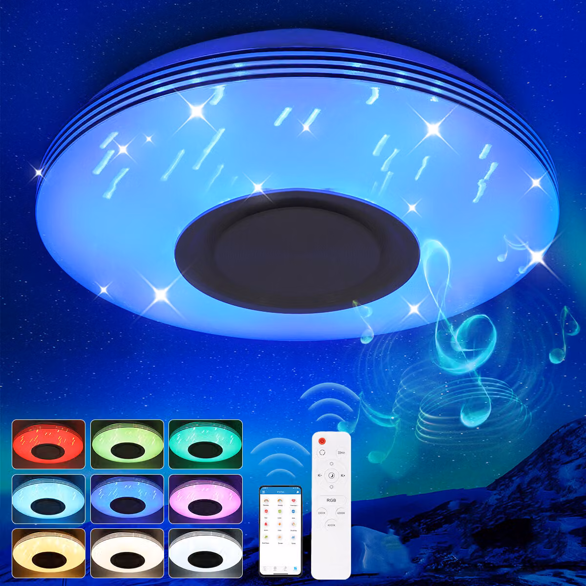 110-240V LED RGB musica intelligente soffitto luce Wifi Bluetooth APP / telecomando intelligente soffitto camera da letto - 110-240V (Wifi + telecomando)